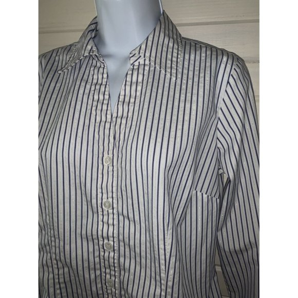 Style & Co Sz 6 White Blue Silver Striped L/S Tunic Blouse Metallic Career EUC - Picture 1 of 9